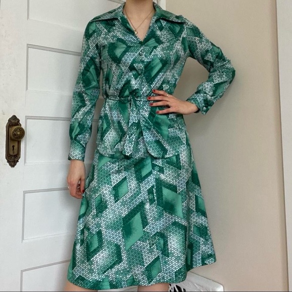 70s geometric print polyester set - Picture 2 of 4